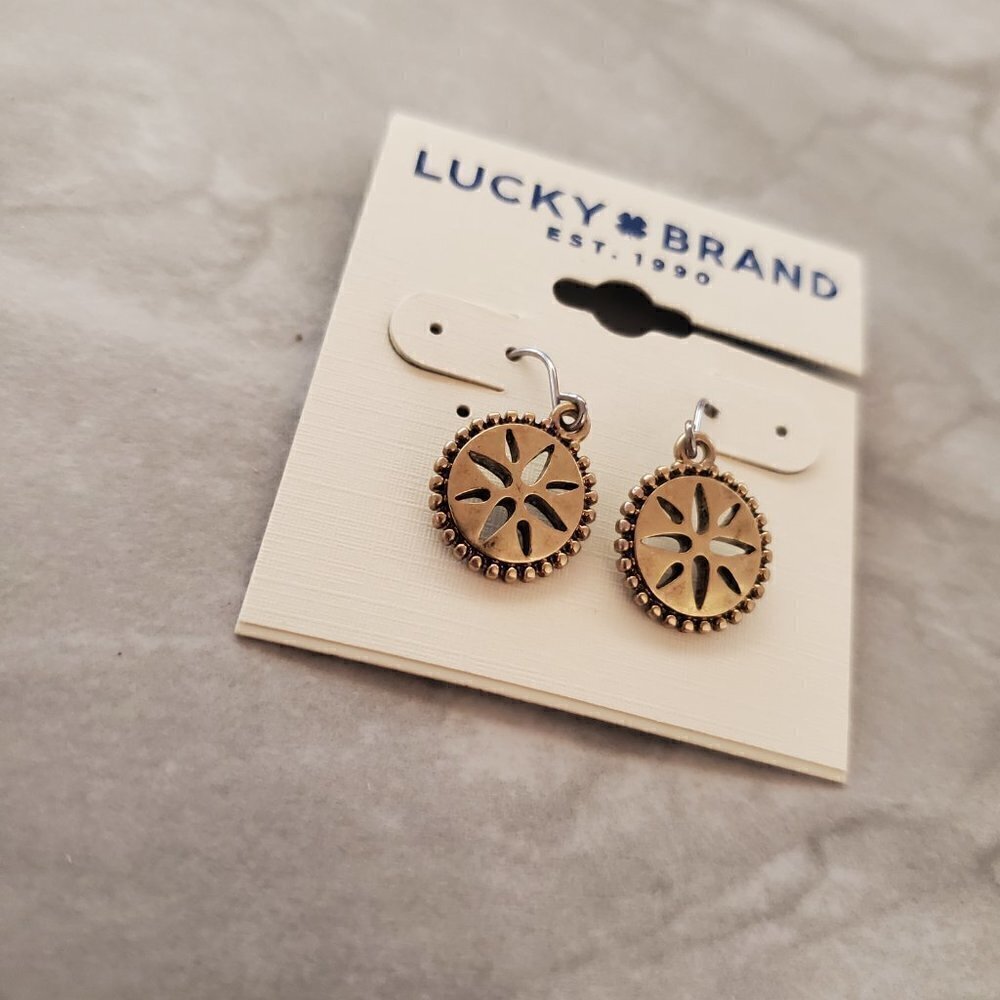 🍀 NEW Lucky Brand Medallion Circle Disk Drop Dangle Earrings 🍀 - Picture 1 of 4